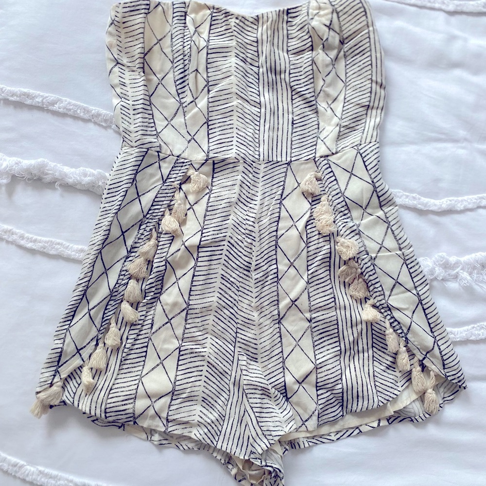 Striped Geometric Romper with Tassels